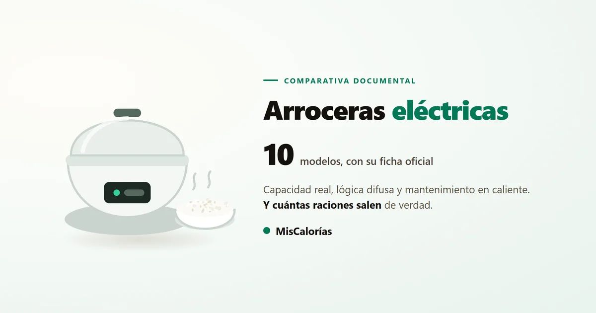 Ilustración de una arrocera eléctrica redonda con tapa abombada junto a un cuenco de arroz blanco humeante