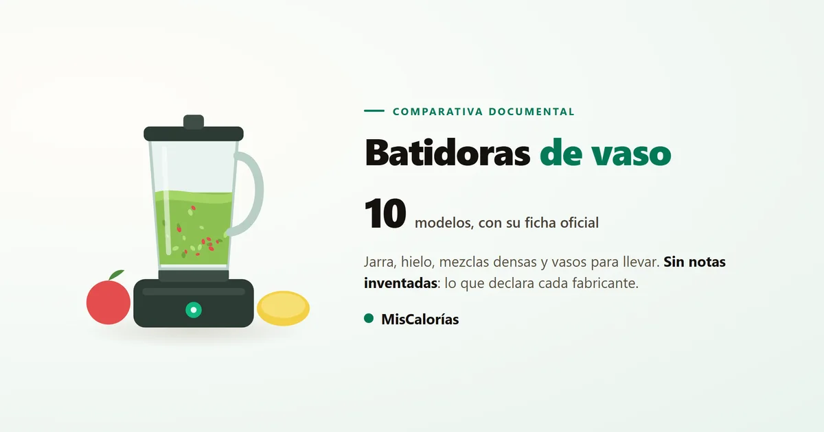 Ilustración de una batidora de vaso con la jarra llena de un batido verde, junto a una manzana y un plátano