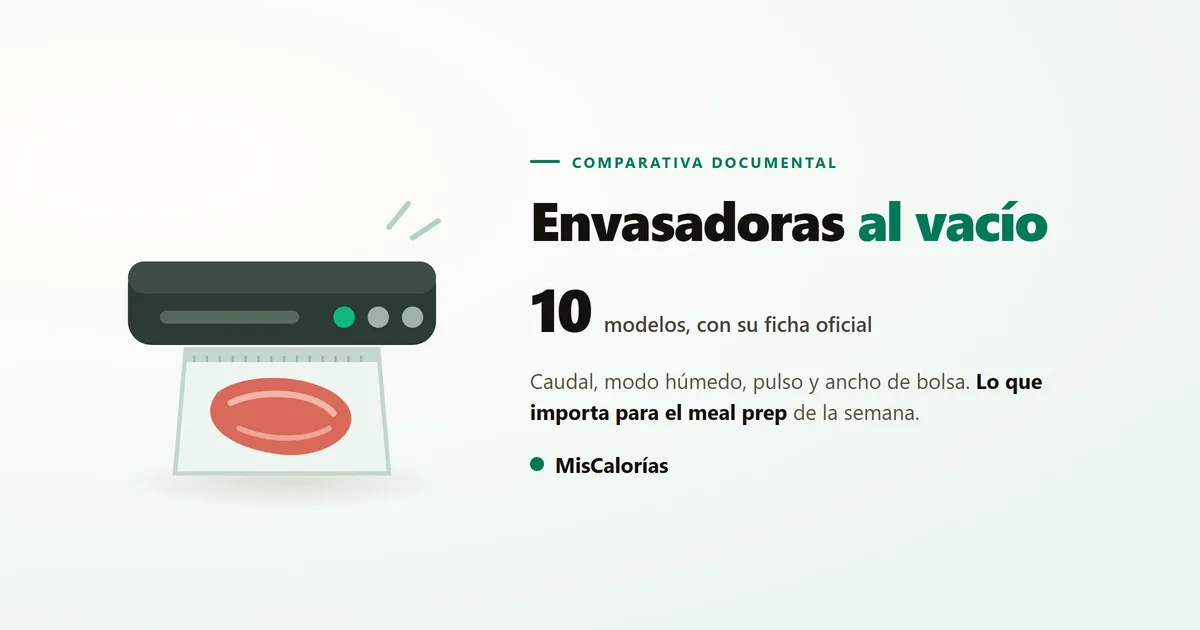 Ilustración de una envasadora al vacío alargada y, delante, una bolsa sellada al vacío con un filete dentro