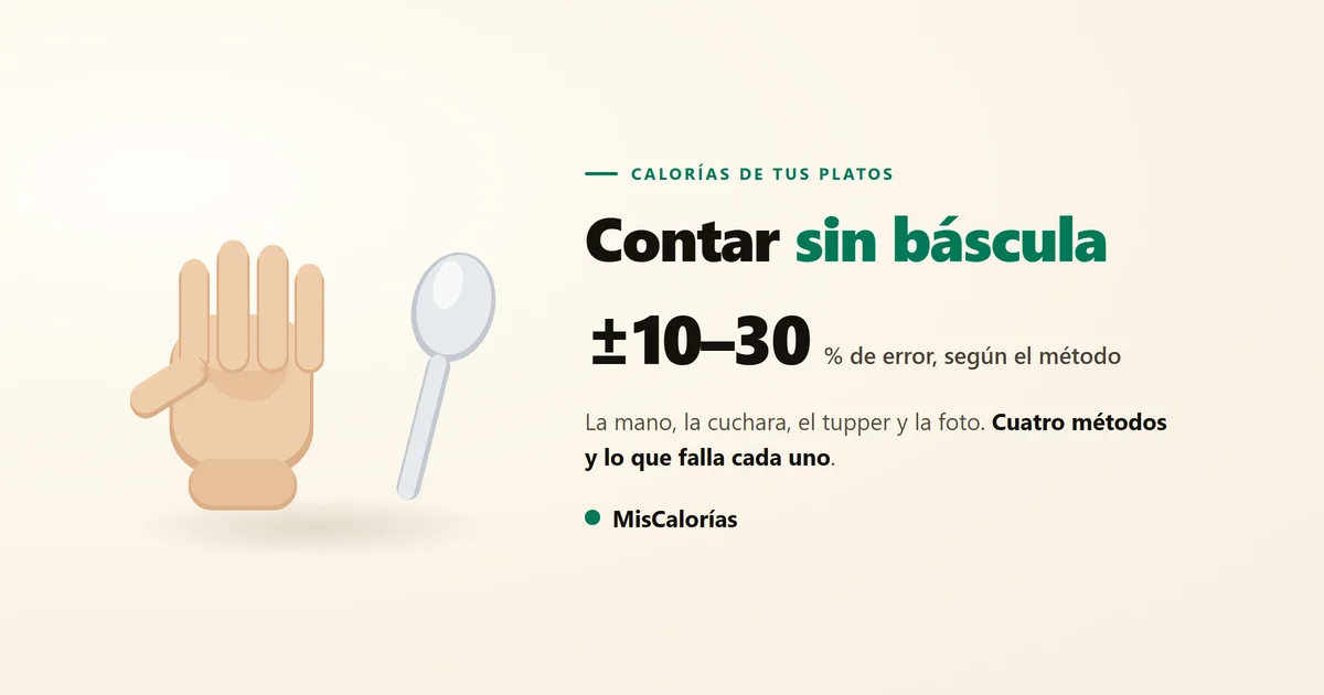 Una mano abierta con la palma de frente junto a una cuchara sopera, las dos referencias de medida